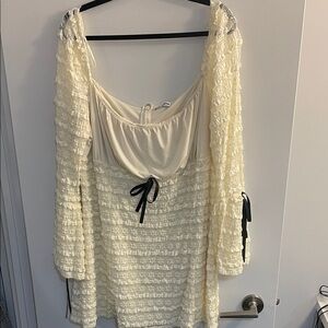 Cream Off-Shoulder Lace Dress